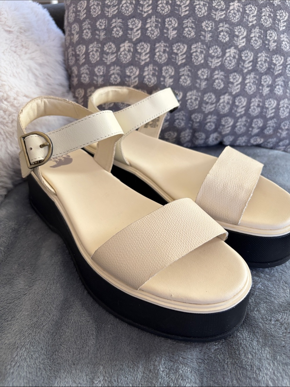 Sorel Cream Platform Sandals with Black Sole